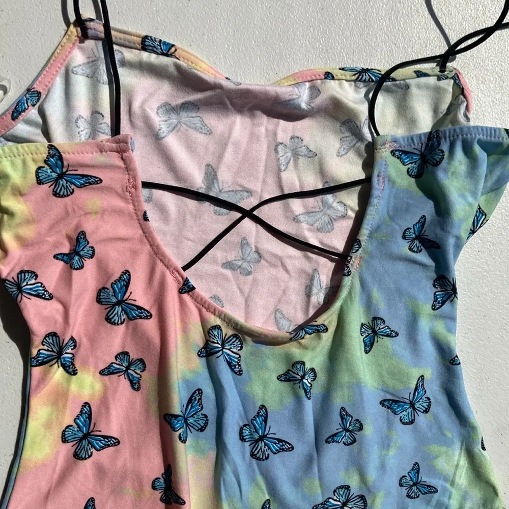 3/$12 Rue21 Butterfly tie dye print bodysuit w stretch criss cross casual boho - Picture 13 of 16